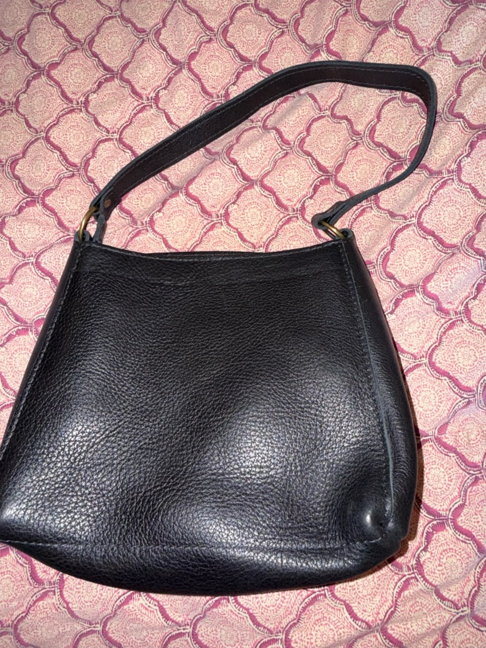 Portland leather good black pebbled leather shoulder bag single strap brass hard - Picture 3 of 5